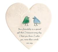Sea Glass Art Heart-Shaped Friendship Ornament, Bluebird and Four-Leaf Clover Heart Decoration, Symbol of Luck and Precious Friendship, Christmas Tree Hanging Gift for Best Friends Family Celebration