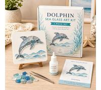 Sea Glass Art Kit for Adults, DIY Ocean Series Acrylic Mosaic Kit (Dolphin) | Handmade 3D Glass Painting Kits for Adults Beginner, Crushed Glass Art Kit, for Home Christmas Tree Bedroom Desk Decoration