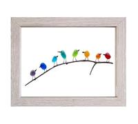 Sea Glass Art, Rainbow Birds on Branch, Glass Pictures Wall Art, Sea Glass Decor, Housewarmings, Birthday & Wedding Gifts, Handmade