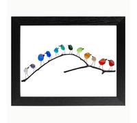 Sea Glass Art, Rainbow Birds on Branch, Glass Pictures Wall Art, Sea Glass Decor, Housewarmings, Birthday & Wedding Gifts, Handmade, 12 Birds, Black Frame
