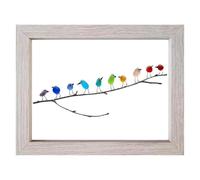 Sea Glass Art, Rainbow Birds on Branch, Glass Pictures Wall Art, Sea Glass Decor, Housewarmings, Birthday & Wedding Gifts, Handmade, 10 Birds, Grey Frame