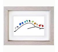 Sea Glass Art, Rainbow Birds on Branch, Glass Pictures Wall Art, Sea Glass Decor, Housewarmings, Birthday & Wedding Gifts, Handmade, 12 Birds, Grey Frame