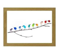 Sea Glass Art, Rainbow Birds on Branch, Glass Pictures Wall Art, Sea Glass Decor, Housewarmings, Birthday & Wedding Gifts, Handmade, 10 Birds, Wooden Frame