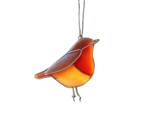 Sea Glass Bird Ornament - Add a coastal touch to your Christmas tree. Bird decorations, natural bird glass ornaments, sea glass hummingbird Christmas tree decorations and gifts (Robin)