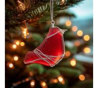 Sea Glass Birds Ornament, Cardinal Bird Christmas Tree Ornaments, Bird Ornaments for Christmas Tree, Holiday Keepsake Gift for Birds Watcher Collection (A)