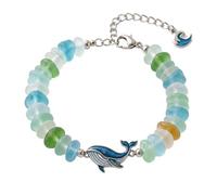 Sea Glass Blessing Bracelet for Women, Animal Charm Faith Beaded Gift (#A)