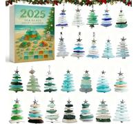 Sea Glass Christmas Tree Advent Calendar 2025, 24 Days Christmas Countdown Calendar with 24 Mini Natural Sea Glass Christmas Tree Ornaments, Handmade Seaside Christmas Holiday and Home Decor (1x)