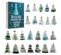 Sea Glass Christmas Tree Advent Calendar 2025, 24 Days Xmas Countdown Calendar with 24 Miniature Christmas Tree Ornaments, 2025 Sea Glass Advent Calendar Handmade Seaside Xmas Decoration
