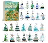 Sea Glass Christmas Tree Advent Calendar 2025-24 Days Xmas Countdown with 24 Collectible Handmade Ocean Themed Mini Christmas Tree Ornaments, Natural Sea Glass Holiday Decoration
