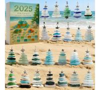 Sea Glass Christmas Tree Advent Calendar 2025, 2D Acrylic Design, 24 Days Xmas Countdown Calendar 2025, with 24 Collectible Handmade Ocean Themed Holiday Ornaments, for Xmas Decoration