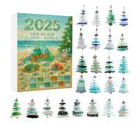 Sea Glass Christmas Tree Advent Calendar 2025, Handmade Miniature Christmas Tree Shape with 24 Collectible 2D Plane Acrylic Hanging Ornaments, 24 Days Decoration Holiday Surprises (Blue, 1set)