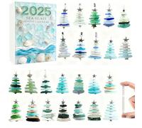 Sea Glass Christmas Tree Advent Calendar 2025,Sea Glass Tree 24 Days Christmas Countdown Calendar with 24 Mini Natural Sea- Glasss Xmas Trees Ornaments for Home Holiday Decoration