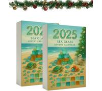 Sea Glass Christmas Tree Advent Calendar 2025,Xmas Countdown Calendar with 24 Mini Natural Sea Glass ChristmasTree,Handmade Miniature Xmas Tree Shape,Handmade Holiday Collectible Ornaments (2PC)