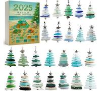 Sea Glass Christmas Tree Advent Calendar, 24 Days Christmas Countdown Calendar with 24 Miniature Christmas Tree Ornaments,Holiday & Home Decoration,Ocean Themed Holiday Surprises Gift (1 pcs)