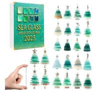 Sea Glass Christmas Tree Advent Calendar, 24 Days Countdown Xmas Calendar without Repetition, with 24 Acrylic Xmas Tree Pendant, Ocean Themed Countdown Decoration & Collectible Gift
