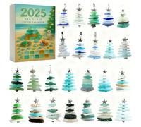 Sea Glass Christmas Tree Advent Calendar, Handmade Mini Tree with 24 Ocean-Themed Acrylic Ornaments, Ocean Themed Holiday Surprises for Family, Friends