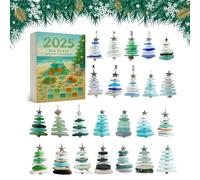 Sea Glass Christmas Tree Advent Calendar,Handmade Miniature Christmas Tree Shape,Mini Brands Advent Calendar 2025,with 24 Collectible 2D Plane Acrylic Hanging Ornaments,Ocean Themed Holiday Ornaments