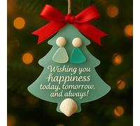 Sea Glass Christmas Tree Friendship Ornament, Handmade Sea Glass Art Friendship Set, 2025 Christmas-Themed Ornaments Gift, Best Friend Xmas Ornaments
