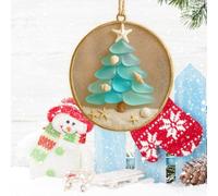 Sea Glass Christmas Tree Ornaments, Coastal Christmas Tree Ornament with Starfish Topper and Seashell Accents, Beach Themed Hanging Glass Decoration for Holiday Party Home Decor