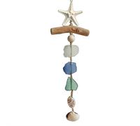 Sea Glass Coastal Wall Decor, Handmade Driftwood Nautical Hanging Art with Starfish,Seashells & Seaglass, Beach House Decorations for Bathroom, Living Room, Home Indoor Outdoor (Beige)