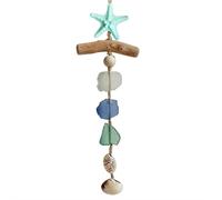 Sea Glass Coastal Wall Decor, Handmade Driftwood Nautical Hanging Art with Starfish,Seashells & Seaglass, Beach House Decorations for Bathroom, Living Room, Home Indoor Outdoor (Green)