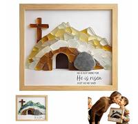Sea Glass Empty Tomb Resurrection Wall Art - He Is Risen! He Is Risen Empty Tomb Frame, Wooden Easter Empty Tomb Resurrection Scene Decor, Home Office Tabletop Decor, Christian Gift for Mom (B)