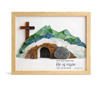 Sea Glass Empty Tomb Resurrection Wall Art - He Is Risen! “he Is Risen” Stained Glass Resurrection Wall Art, Charming H e I s Risen Empty Tomb Frame, Christian Easter Decor for Home (1pcs)