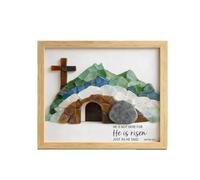 Sea Glass Empty Tomb Resurrection Wall Art - He Is Risen, Resurrection Mosaic-framed Sea Glass Easter Art, He Is Risen Empty Tomb Frame, Wooden Easter Empt-Y Tombs Resurrec-Tion Scene Decor (A)