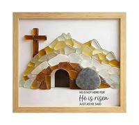 Sea Glass Empty Tomb Resurrection Wall Art - He Is Risen, Resurrection Mosaic-framed Sea Glass Easter Art, He Is Risen Empty Tomb Frame, Wooden Easter Empt-Y Tombs Resurrec-Tion Scene Decor (B)