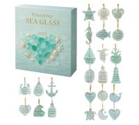 Sea Glass Friendship Advents Calendars 2025, 24 Days Christmas Countdown Calendar With Sea Glass Ornaments，Friendship Pendant Gift For Friends Family