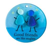 Sea Glass Friendship Decor Ornament Good Friends Are Like Seaglass Keepsake Sea Glass Art Decoration with Inspirational Card Graduation Friendship Gift for Female Friends in Soft Bag (Round-04)