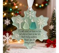 Sea Glass Friendship Decor Ornament, Snowflake-Shaped Sea Glass Friendship Decor, Its Not What We Have in Life But Who, Gift Christmas Tree Hanging Ornaments (A)