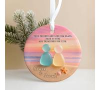 Sea Glass Friendship Decor Ornament, Snowflake-Shaped Sea Glass Friendship Decor, Its Not What We Have in Life But Who, Gift Christmas Tree Hanging Ornaments (J)