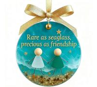 Sea Glass Friendship Heart Ornament - Handmade 3.15 Inch Keepsake with Real Sea Glass & Sand, Christmas Tree Hanging Decor for Best Friends, Unique Gift for Soul Sisters