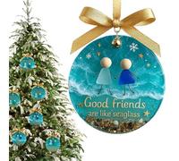 Sea Glass Friendship Keepsake Decor, Sea Glass Friendship Hanging Ornaments for Tree Decorations, Timeless Friendships Gifts for Best Friends, Family, Partner (B)