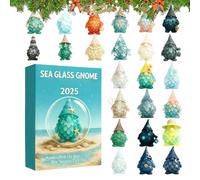 Sea Glass Gnome Advents Calendars 2025, 24 Days Christmas Countdown Calendar With 24pcs 2D Acrylic Sea Glass Gnome Ornaments, For Learning Development Family Fun Activity