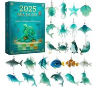Sea Glass Marine Advent C-alendar 2025 With 24 Handcrafted Ornaments, O-cean Themed Christmas Countdown Featuring Sea-horse, Starfish & Dolphin For O-cean Lovers