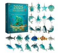 Sea Glass Marine Life 2025, 24-Day Christmas Calendar on the Theme O-zean with 24 Charming, Sea Glass Sea Animals Pendant , Cute Sea Animals Decoration Christmas Coun