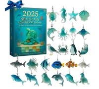 Sea Glass Marine Life Advent Calendar 2025, 24 Days Christmas Ocean-Themed Countdown Calendar with 24 Handmade 2D Acrylic Decorations, Holiday Decor, For Ocean Lovers, Kids & Collectors