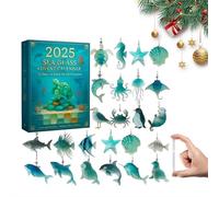 Sea Glass Marine Life Advent Calendar 2025, 24 Days Ocean-themed Christmas Countdown Calendar 2D Acrylic Seahorse Starfish Dolphin Adorable Realistic Ocean Animals Decoration