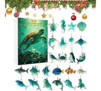 Sea Glass Marine Life Advent Calendars 2025 | 24 Day Oceans-themed Ornament Christmas Countdown Calendar 2025 | 2D Sea Glass Pendant Advent Calendars | Oceans Animals Figure Christmas Tree Decorations