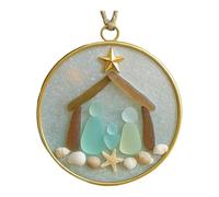 Sea Glass Nativity Scene Christmas Decoration, 2D Handcrafted Nativity Ornament, Faith-Themed Ornament for Christmas Tree and Coastal Home Decor