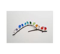 Sea Glass Rainbow Birds on Branch Sea Glass & Driftwood Picture Frames 3D Multicolor Bird Minimalist Abstract Wall Art Decor Suitable for Bedroom and Living Room Tabletop Wall Mounting /1180