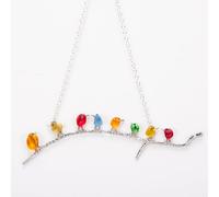 Sea Glass Rainbow Birds, Prefdo Sea Glass Birds on Branch, Coastal Love Birds, Rainbow Bird Wall Hanging Art Decor, Sea Glass Bird Décor for Home Room - 8 Little Birds, Silver