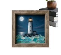 Sea Glass Shadow Box Night Light | Good Meaning Soft Glow Wooden | Seascape Art Frame Night Light | for Bedroom Coffee Shop Dormitory Study Room Home Office Desk