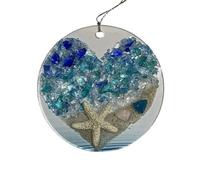 Sea Glass Sun Catcher - Crashing Ocean Wave Beach Hanging Ornament for Window - Beach Glass Suncatcher on Acrylic Circle for Beach Themed Home Art Interiors