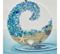 Sea Glass Sun Catcher Crashing Ocean Wave Beach Suncatcher For Window Beach Glass Suncatcher On Acrylic Circle Sea Glass Pieces Light Catcher For Beach Themed Home Decor And Room Decor