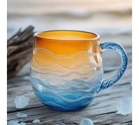 Sea Glass Sunset Coffee Mug, Handmade Sea Glass Sunset and Oceans Wave Mug, 12 Oz Handblown Textured Resin Oceans Wave Pattern Cup, Uniques Textured Beach Theme Mugs for Tea, Beer, Wine, Milk, Juice