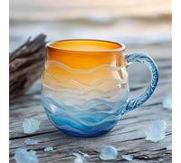 Sea Glass Sunset Mug,12 Oz Handblown Ocean Wave Glass Mug Cup, with Textured SeaWave Design,Unique Beach Theme Mugs for Tea,Coffee Wine Ice Drink,Sea Inspired Drinkware Gift for Ocean Lovers
