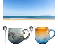 Sea Glass Sunset Mug, Gradient Coral Reef Design Coffee Mug, Unique Textured Sea-Themed Tea Cup, Beach Theme Mugs for Tea, Handcrafted Seas Inspired Drinkware for Ocean Decor Lover (A+B)